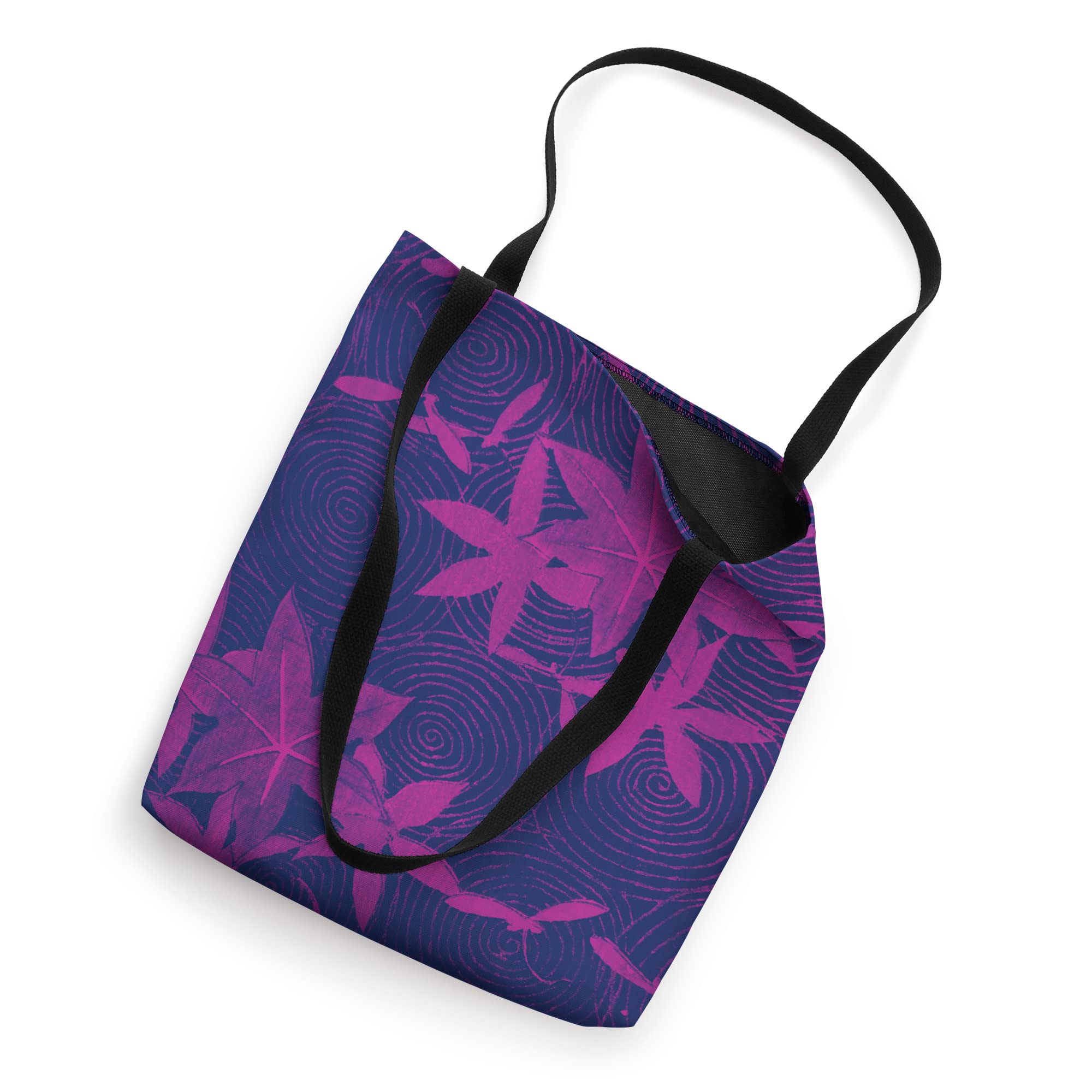 Japanese Woodblock-Style Print Vintage-Look Leaves Circles Tote Bag