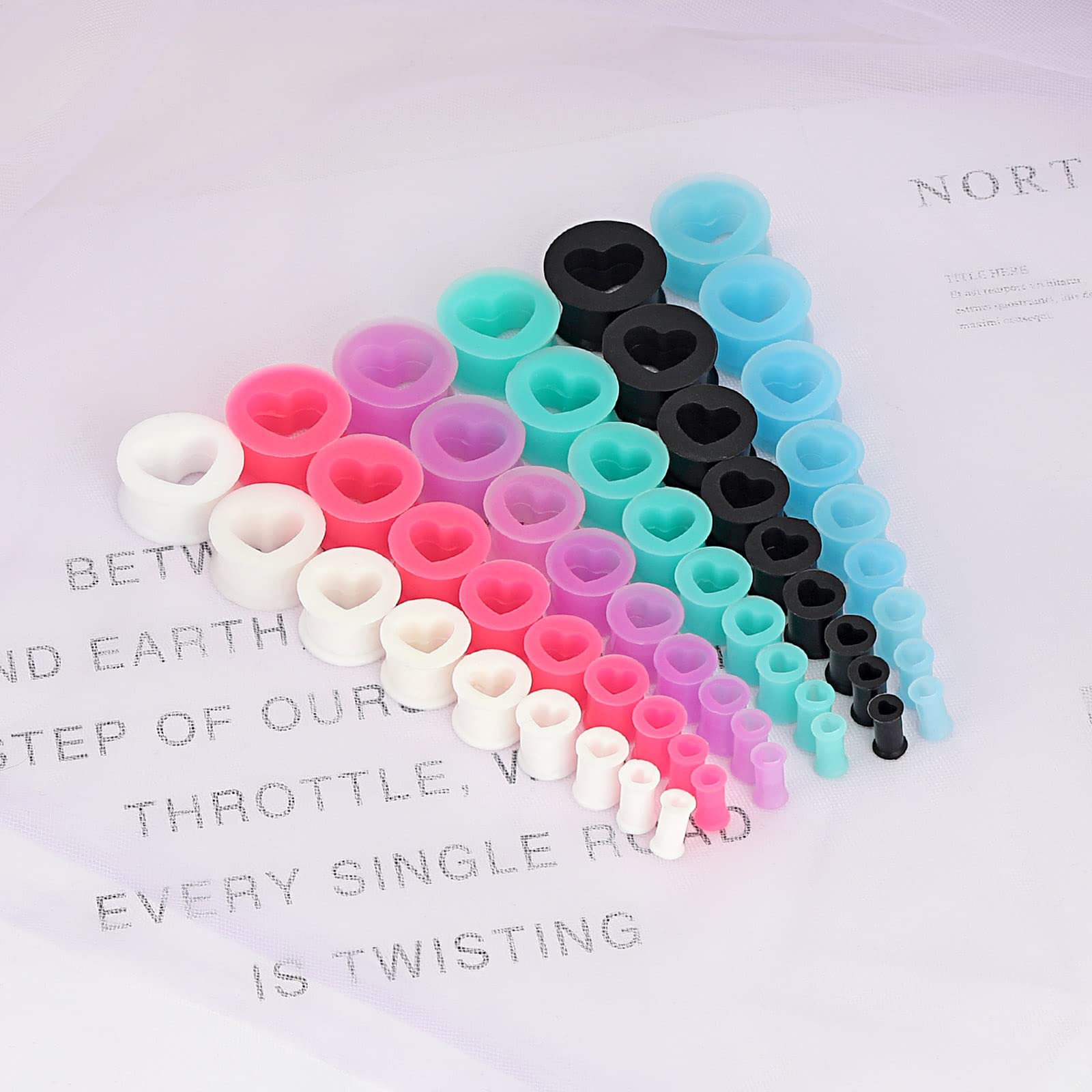 YOFANST 12pcs Soft Flexible Colorful Silicone Ear Tunnels Hollow Heart Piercing Gauges 12mm