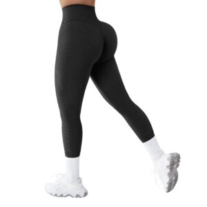 rxrxcoco ribbed butt lifting leggings for women booty gym leggings high waisted workout yoga pants black, small