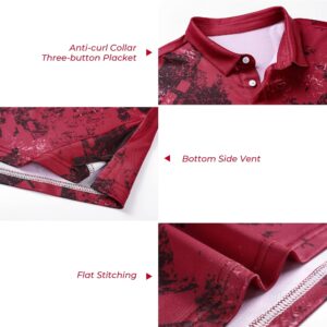 Mens Golf Shirts Print Polo Shirt Red Magenta M