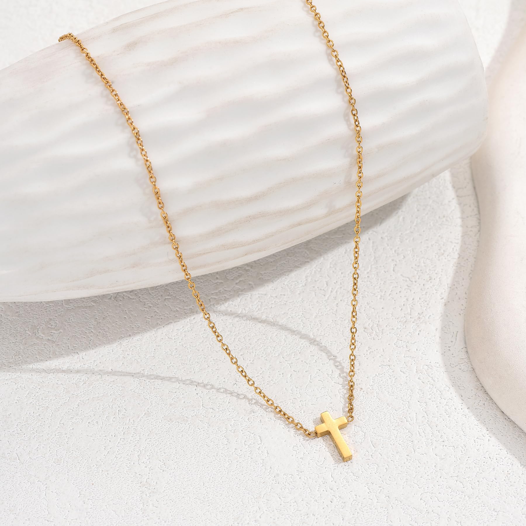 Mauzew Cross Necklace for Women Gold Sideways Cross Necklace Dainty Cute Tiny Cross Choker Necklace Simple Trendy Jewelry