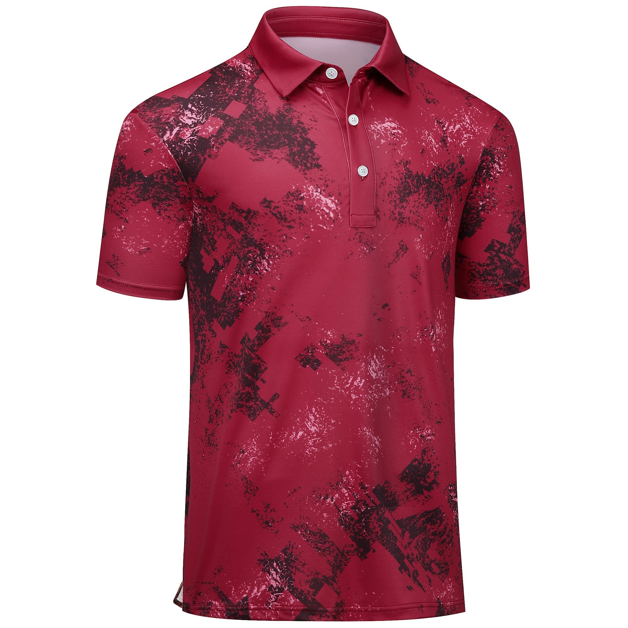 Mens Golf Shirts Print Polo Shirt Red Magenta M