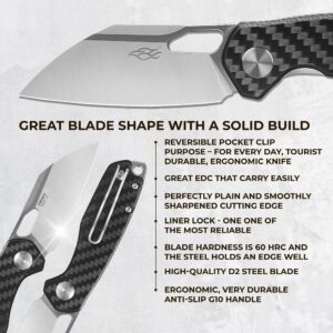 Firebird GANZO FH924-CF Ball Bearing Pocket Folding Knife Wharncliffe D2 Steel Blade G10 Anti-Slip Handle with Clip Camping Hunting Fishing Folder Outdoor EDC Pocket Knife (Carbon Fiber Black)