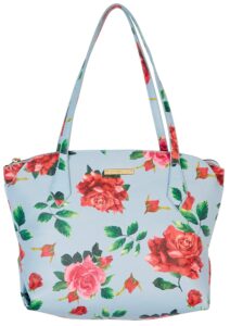 betsey johnson greer floral print vegan leather tote bag one size blue multi