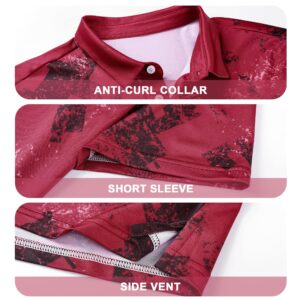 Mens Golf Shirts Print Polo Shirt Red Magenta M