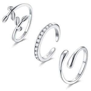 besteel 925 sterling silver toe rings for women adjustsable open cuff toe rings set platinum plating band leaf cz tail rings trendy summer beach barefoot jewelry classic style