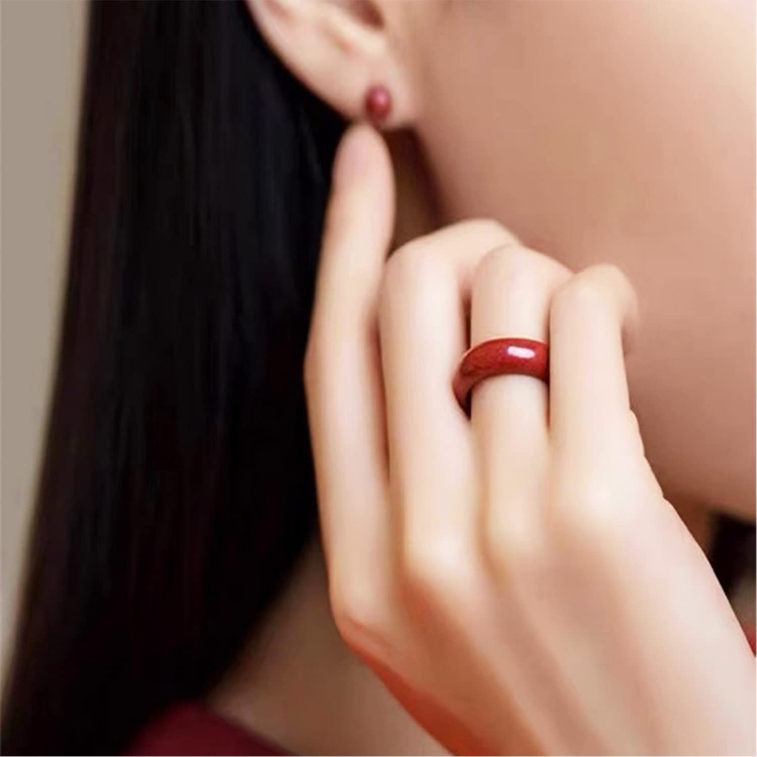 FengShui Cinnabar Ring, 16mm Cinnabar Feng Shui Ring, Elegant Simple Cinnabar Ring, Attract Wealth Money and Lucky Ring for Men Women (1)