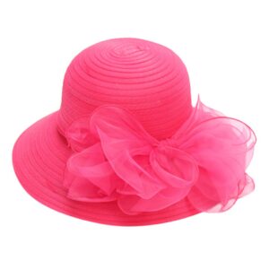 olesa Women Organza Church Wedding Fascinators Lady Cocktail Tea Party Church Cloche Hat Wedding Bridal Flower Hat Hot Pink