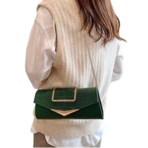 WIGUYUN Women Vegan Leather Evening Handbag Crocodile Pattern Handle Clutch Purse Cross Body Envelope Bag Khaki