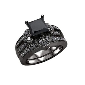 Rings for Women 2PC Diamond Ring Set Fashion Black Ladies Jewelry Love Zircon Rings Band Engagement Rings for Mom