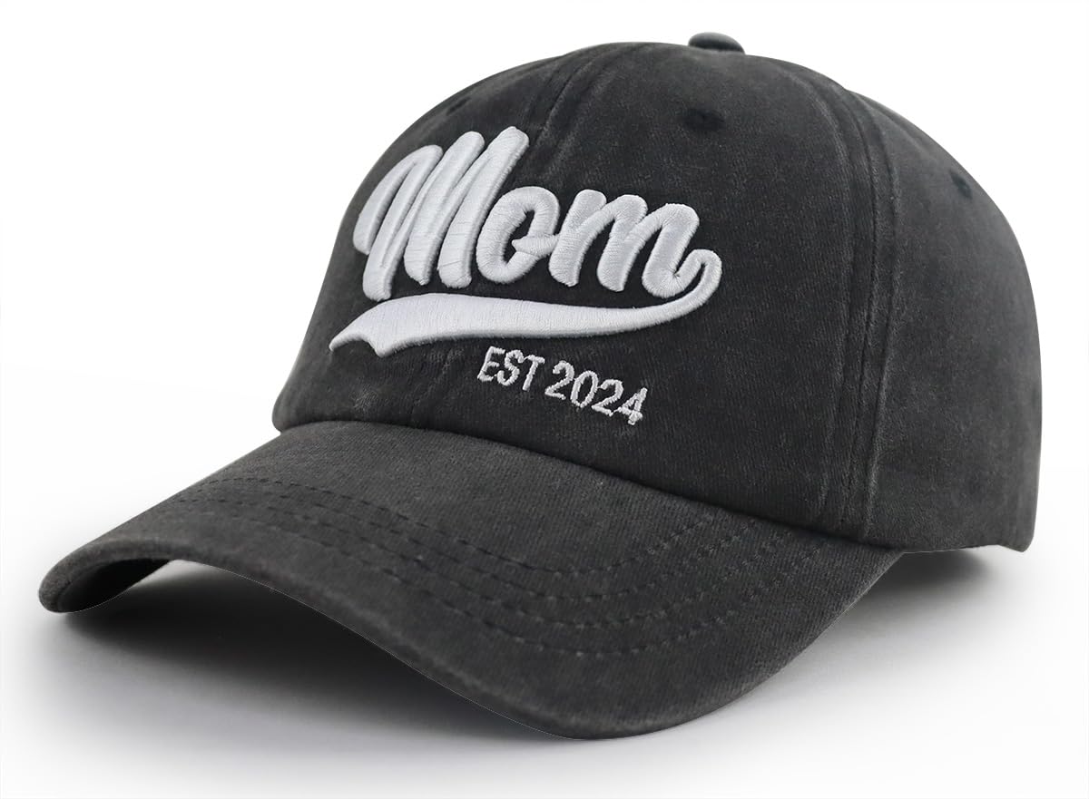 New Mom Gifts for Women, Funny Mom Est 2024 Hat, Adjustable Cotton 3D Embroidered Pregnancy Must Haves Baseball Cap, Mothers Day Birthday Gifts for Her Wife New Moms Pregnant Mama Friends Sister