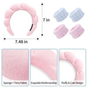 2Pack Spa Headband for Women, Mimi and Co Spa Headband, Makeup Headband Sponge & Terry Towel Cloth Fabric Hair Band for Washing Face, Skincare, Makeup Removal, Hair Accessories