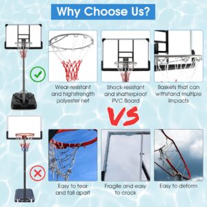 Goplus Portable Basketball Hoop Outdoor, 64’’-79’’ Poolside Basketball Goal Height Adjustable w/2 Wheels, Shatterproof Board, Fillable Base, Waterproof Basketball Stand for Kids Teenagers Youth