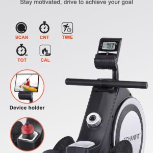 ECHANFIT Magnetic Rowing Machine for Home use，Foldable Rower Whit 350 LB Weight Capacity 16 Levels，Rower Machine Whit Adjustable Resistance LCD Monitor and Tablet Holder