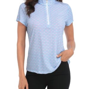 LRD Women's Golf Polo Shirts Short Sleeve Tennis Shirt UPF 30 Quarter Zip Up Mini Abstract/Pink - XS