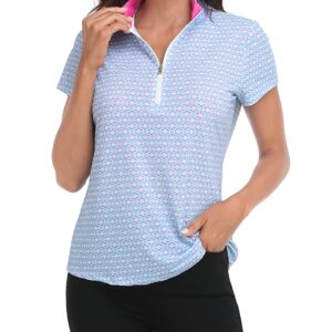 LRD Women's Golf Polo Shirts Short Sleeve Tennis Shirt UPF 30 Quarter Zip Up Mini Abstract/Pink - XS