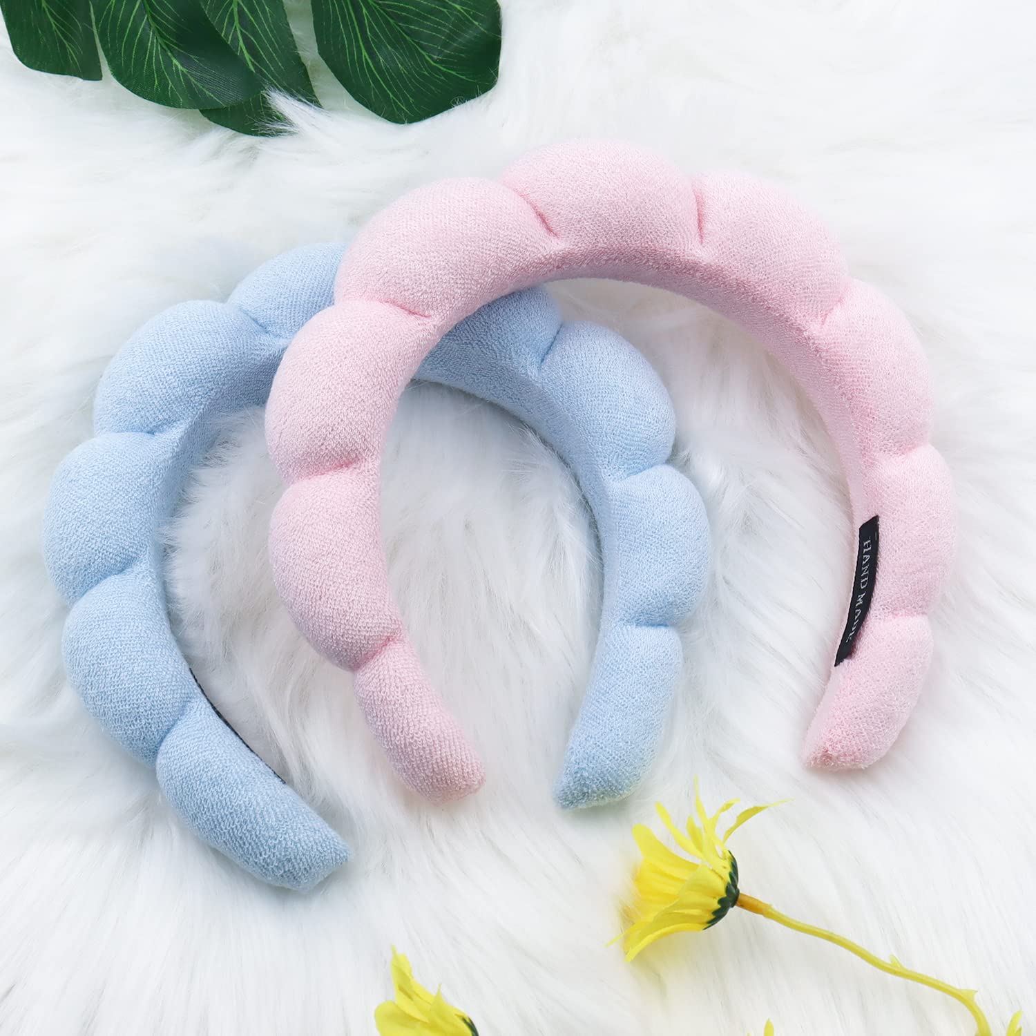 2Pack Spa Headband for Women, Mimi and Co Spa Headband, Makeup Headband Sponge & Terry Towel Cloth Fabric Hair Band for Washing Face, Skincare, Makeup Removal, Hair Accessories