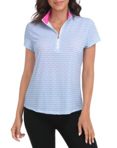 lrd women's golf polo shirts short sleeve tennis shirt upf 30 quarter zip up mini abstract/pink - xs