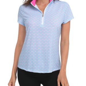 LRD Women's Golf Polo Shirts Short Sleeve Tennis Shirt UPF 30 Quarter Zip Up Mini Abstract/Pink - XS