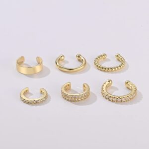 6Pcs Ear Cuff for Women 14K Gold Plated Cuff Earrings for Women Gold Ear Cuffs Non Pierced Ear Clips Cartilage Earring Women Jewelry (6Pcs Gold)