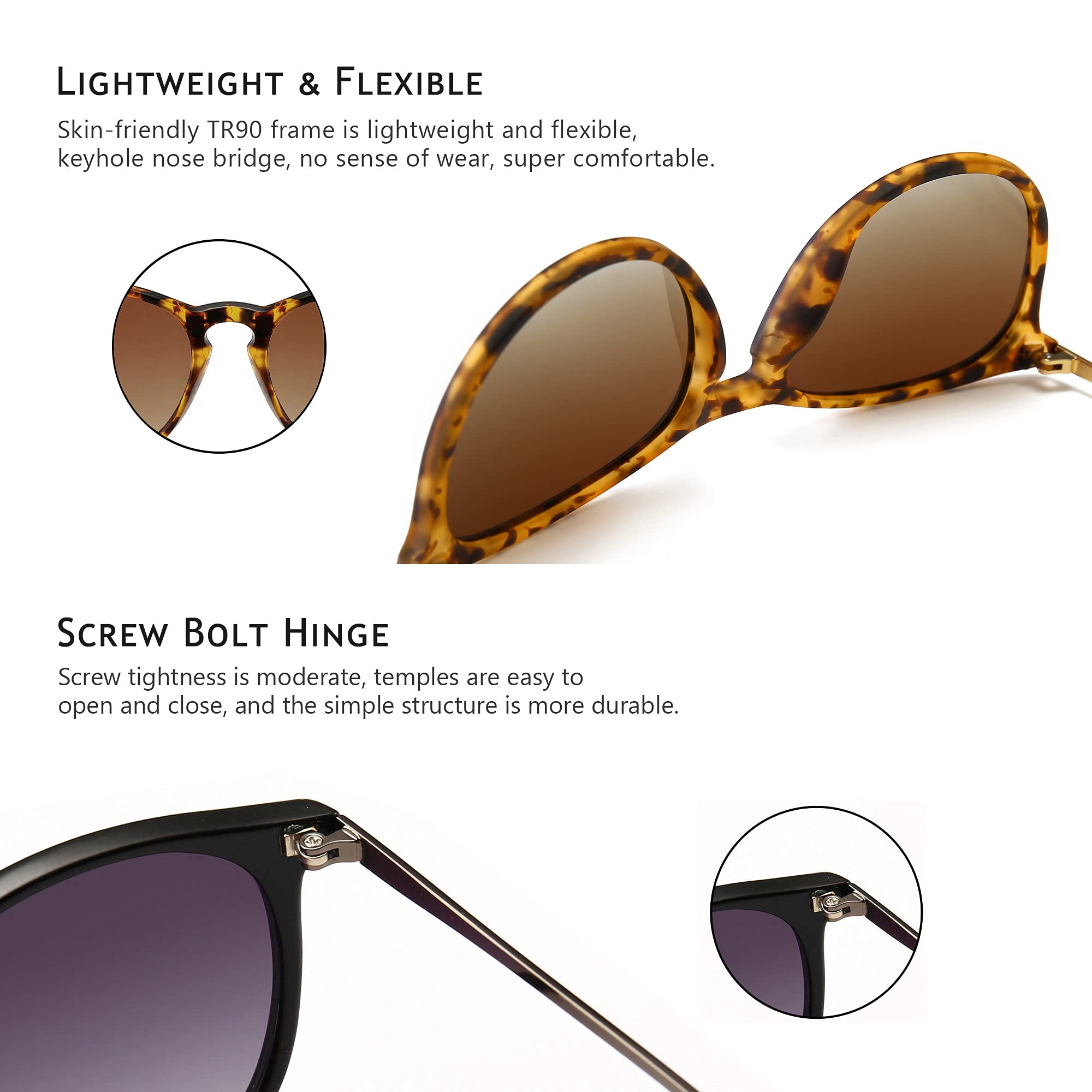 SUNGAIT 2 Pairs Vintage Round Sunglasses for Women Men Trendy Style UV400 Lens