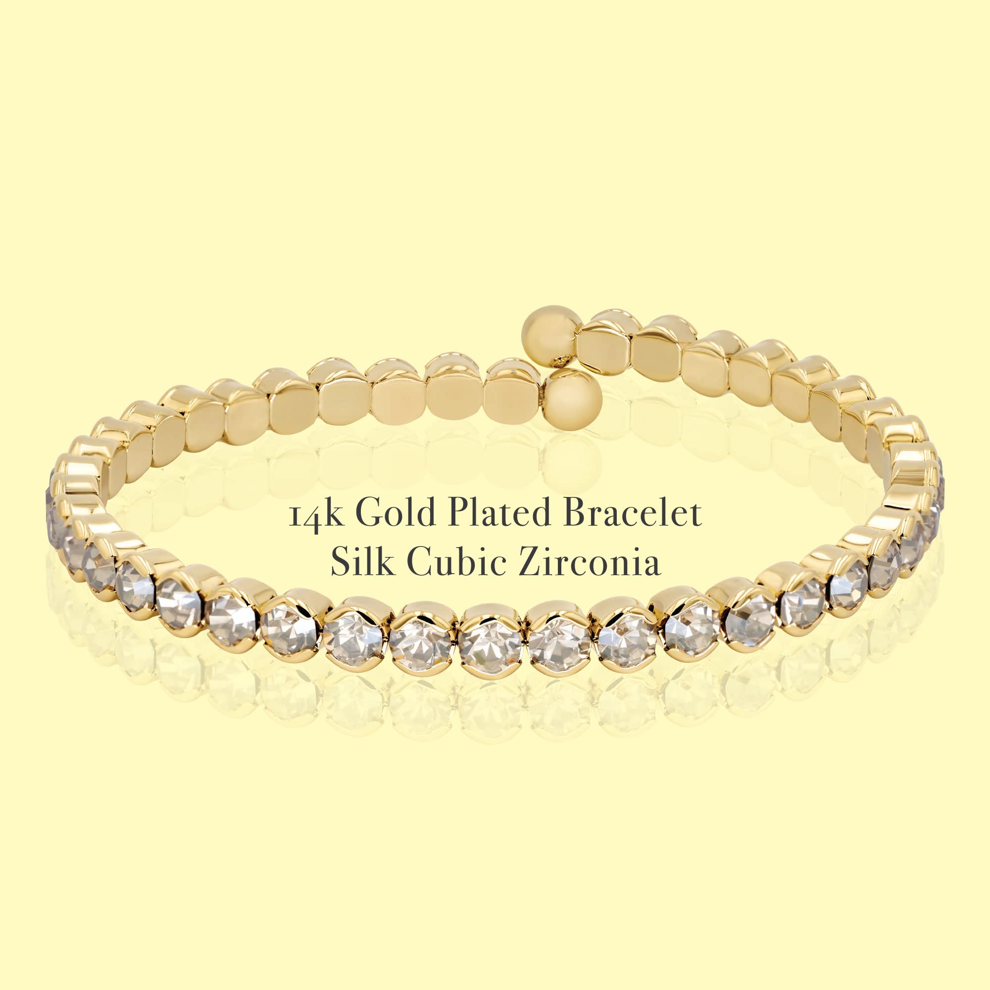 HOT JEWELRY BOX 14K Gold Plated Tennis Bracelet | Gold Bangle Jewelry Bracelets for Women | Aesthetic Accessories with Exquisite CZ and Adjustable Memory Wire for Easy Fit on Any Wrist size