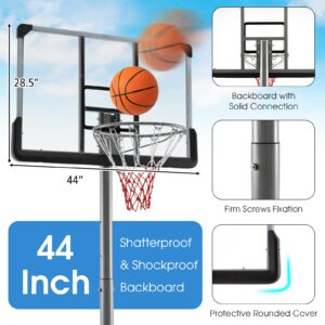 Goplus Portable Basketball Hoop Outdoor, 64’’-79’’ Poolside Basketball Goal Height Adjustable w/2 Wheels, Shatterproof Board, Fillable Base, Waterproof Basketball Stand for Kids Teenagers Youth