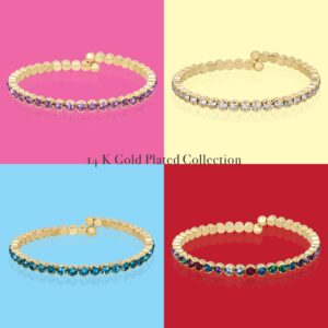 HOT JEWELRY BOX 14K Gold Plated Tennis Bracelet | Gold Bangle Jewelry Bracelets for Women | Aesthetic Accessories with Exquisite CZ and Adjustable Memory Wire for Easy Fit on Any Wrist size