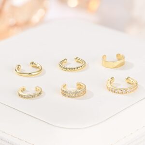 6Pcs Ear Cuff for Women 14K Gold Plated Cuff Earrings for Women Gold Ear Cuffs Non Pierced Ear Clips Cartilage Earring Women Jewelry (6Pcs Gold)