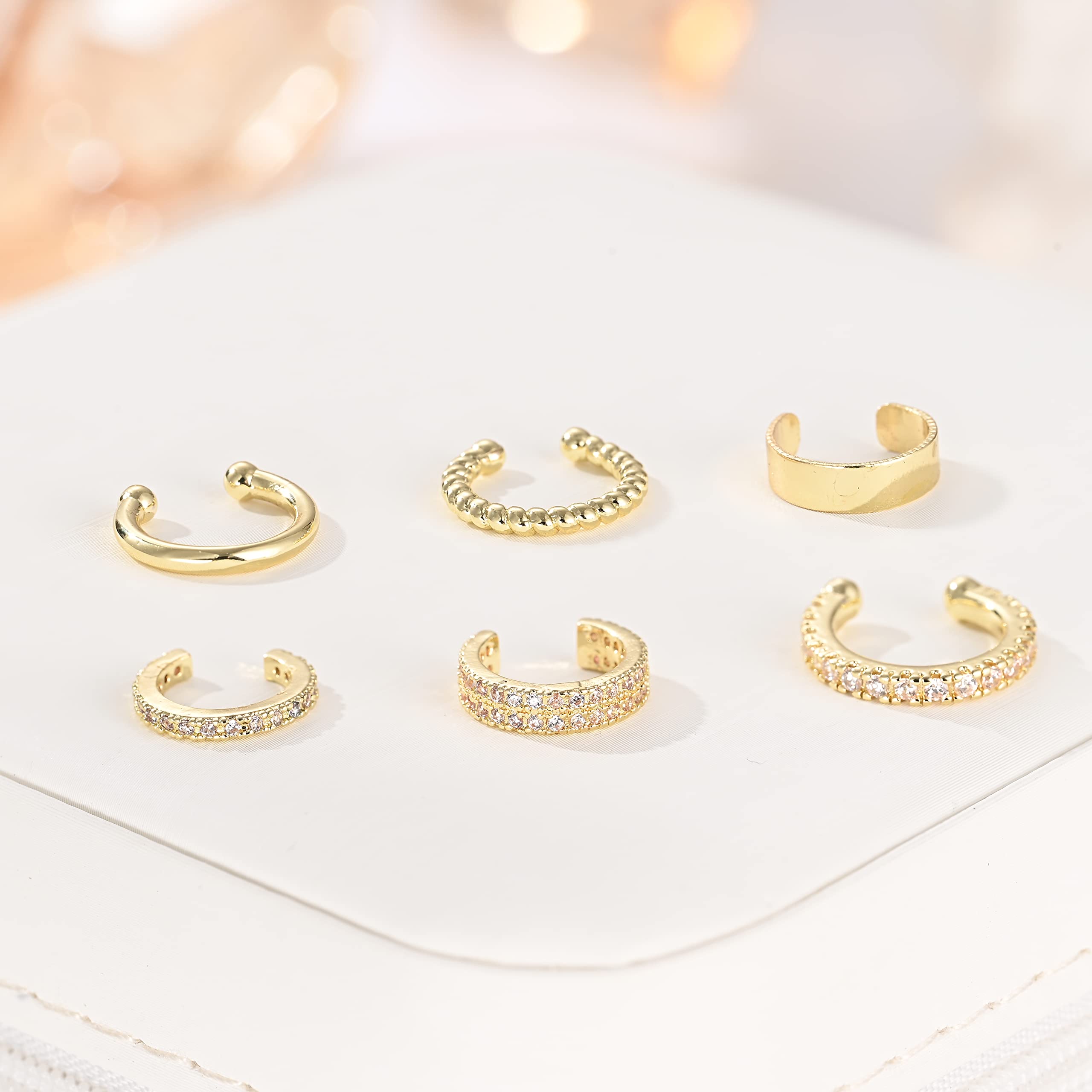 6Pcs Ear Cuff for Women 14K Gold Plated Cuff Earrings for Women Gold Ear Cuffs Non Pierced Ear Clips Cartilage Earring Women Jewelry (6Pcs Gold)