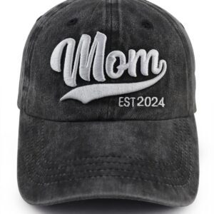 New Mom Gifts for Women, Funny Mom Est 2024 Hat, Adjustable Cotton 3D Embroidered Pregnancy Must Haves Baseball Cap, Mothers Day Birthday Gifts for Her Wife New Moms Pregnant Mama Friends Sister