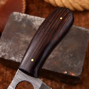 EDC Damascus – Skinner Knife - Skinning Knife with Gut Hook – Gutting Knife for Deer – Skinning Knives for Hunting Deer with Leather Sheath 8” (BLACK)”