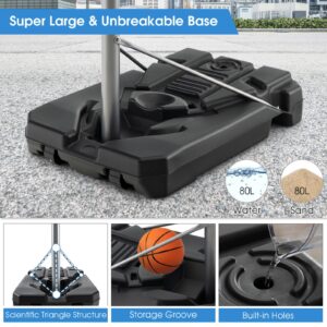 Goplus Portable Basketball Hoop Outdoor, 64’’-79’’ Poolside Basketball Goal Height Adjustable w/2 Wheels, Shatterproof Board, Fillable Base, Waterproof Basketball Stand for Kids Teenagers Youth