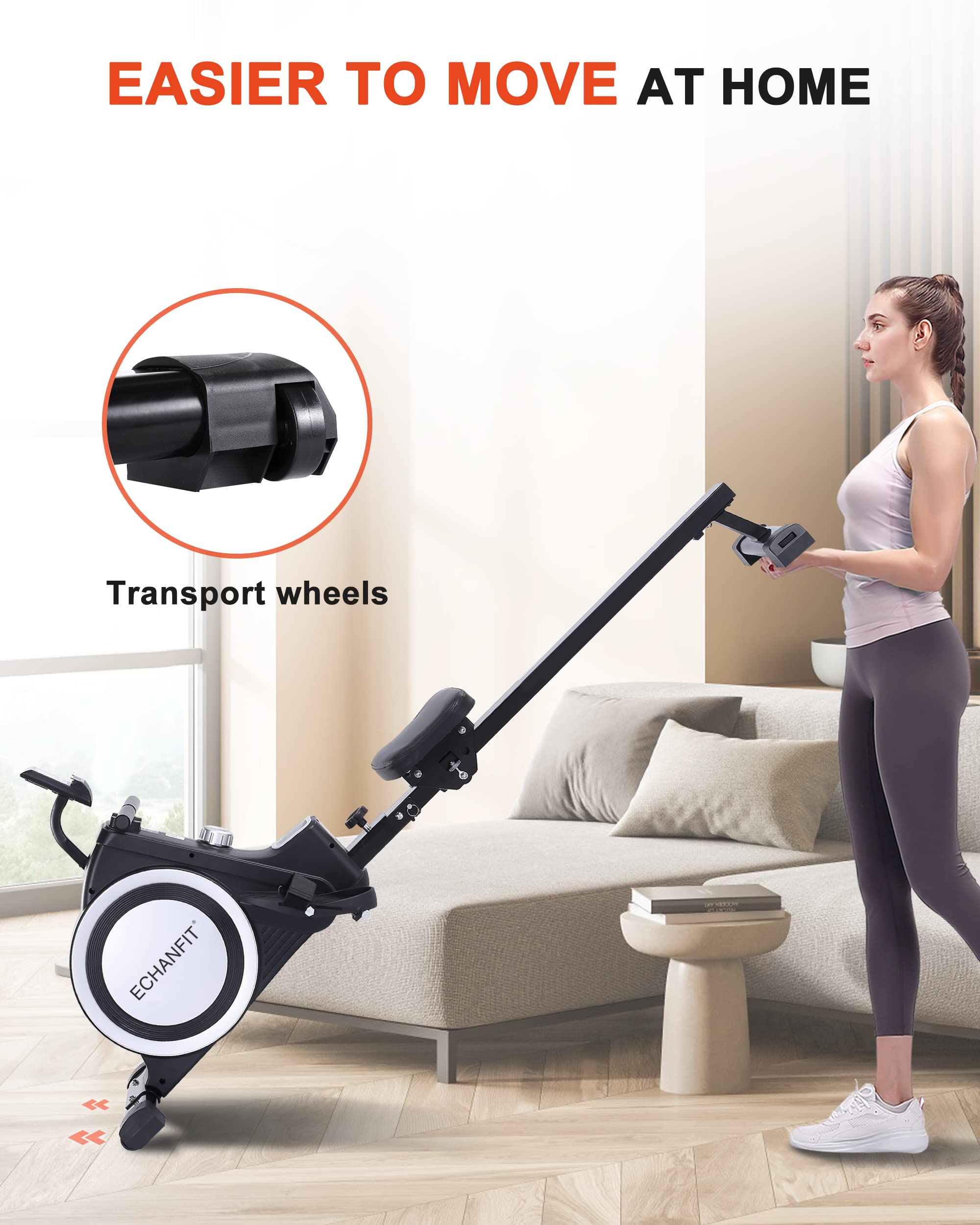 ECHANFIT Magnetic Rowing Machine for Home use，Foldable Rower Whit 350 LB Weight Capacity 16 Levels，Rower Machine Whit Adjustable Resistance LCD Monitor and Tablet Holder