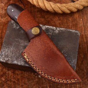 EDC Damascus – Skinner Knife - Skinning Knife with Gut Hook – Gutting Knife for Deer – Skinning Knives for Hunting Deer with Leather Sheath 8” (BLACK)”