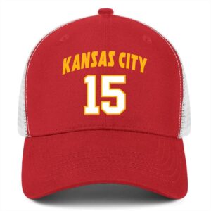 Kansas Red City Hat Gifts Snapback Youth Hat Patrick Red Mahomes Number 15 Embroidered Adjustable Trucker Mesh Hats Men Womens Baseball Cap Gifts