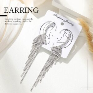 Earent Tassel Rhinestone Earrings Dangling Silver Long Chandelier Fringe Earring Sparkly Statement Dangle Drop Earrings Party Jewelry for Women