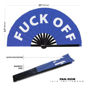 Fuck Off Hand Fan Foldable Bamboo Circuit Hand Fan Funny Gag Slang Words Expressions Statement Gifts Festival Accessories Rave Handheld Circuit Event Fan Clack Fans (Blue)