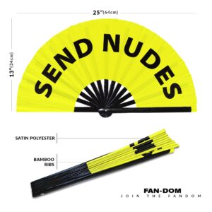 Send Nudes Hand Fan Foldable Bamboo Circuit Hand Fan Funny Gag Slang Words Expressions Statement Gifts Festival Accessories Rave Handheld Circuit Event Fan Clack Fans (Yellow)