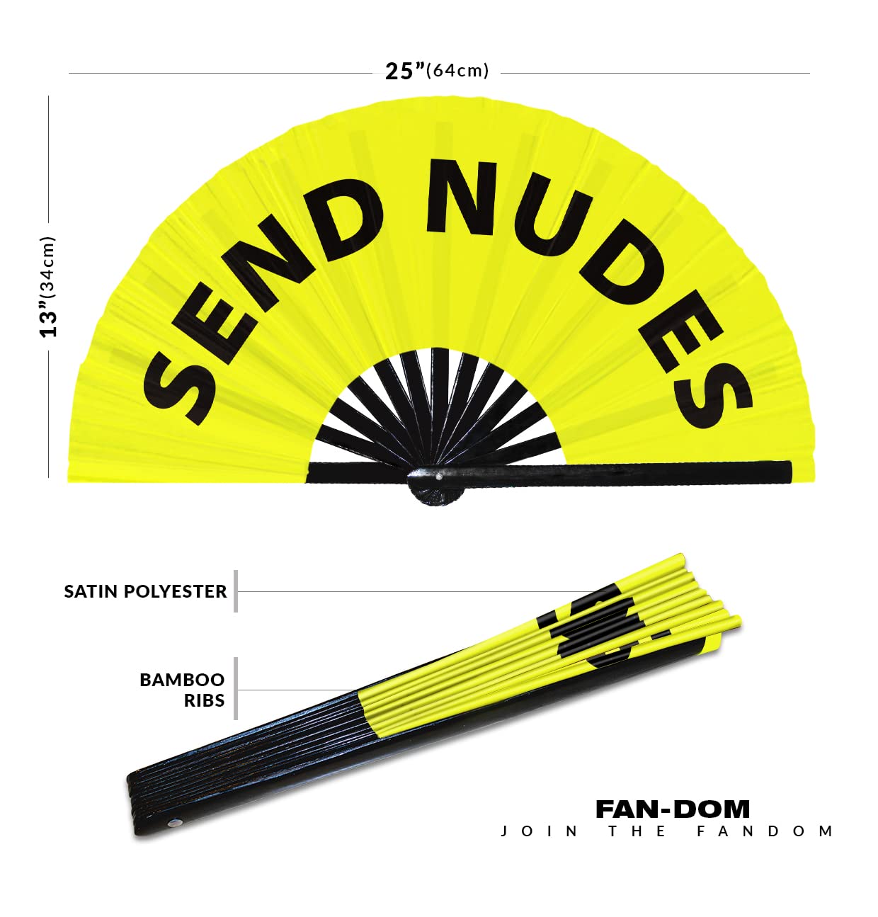 Send Nudes Hand Fan Foldable Bamboo Circuit Hand Fan Funny Gag Slang Words Expressions Statement Gifts Festival Accessories Rave Handheld Circuit Event Fan Clack Fans (Yellow)