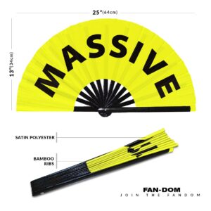 Massive hand fan foldable bamboo circuit hand fan funny gag slang words expressions statement gifts Festival accessories Rave handheld Circuit event fan Clack fans (Yellow)