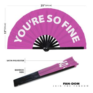 You're So Fine Hand Fan Foldable Bamboo Circuit Hand Fan Funny Gag Slang Words Expressions Statement Gifts Festival Accessories Rave Handheld Circuit Event Fan Clack Fans (Pink)