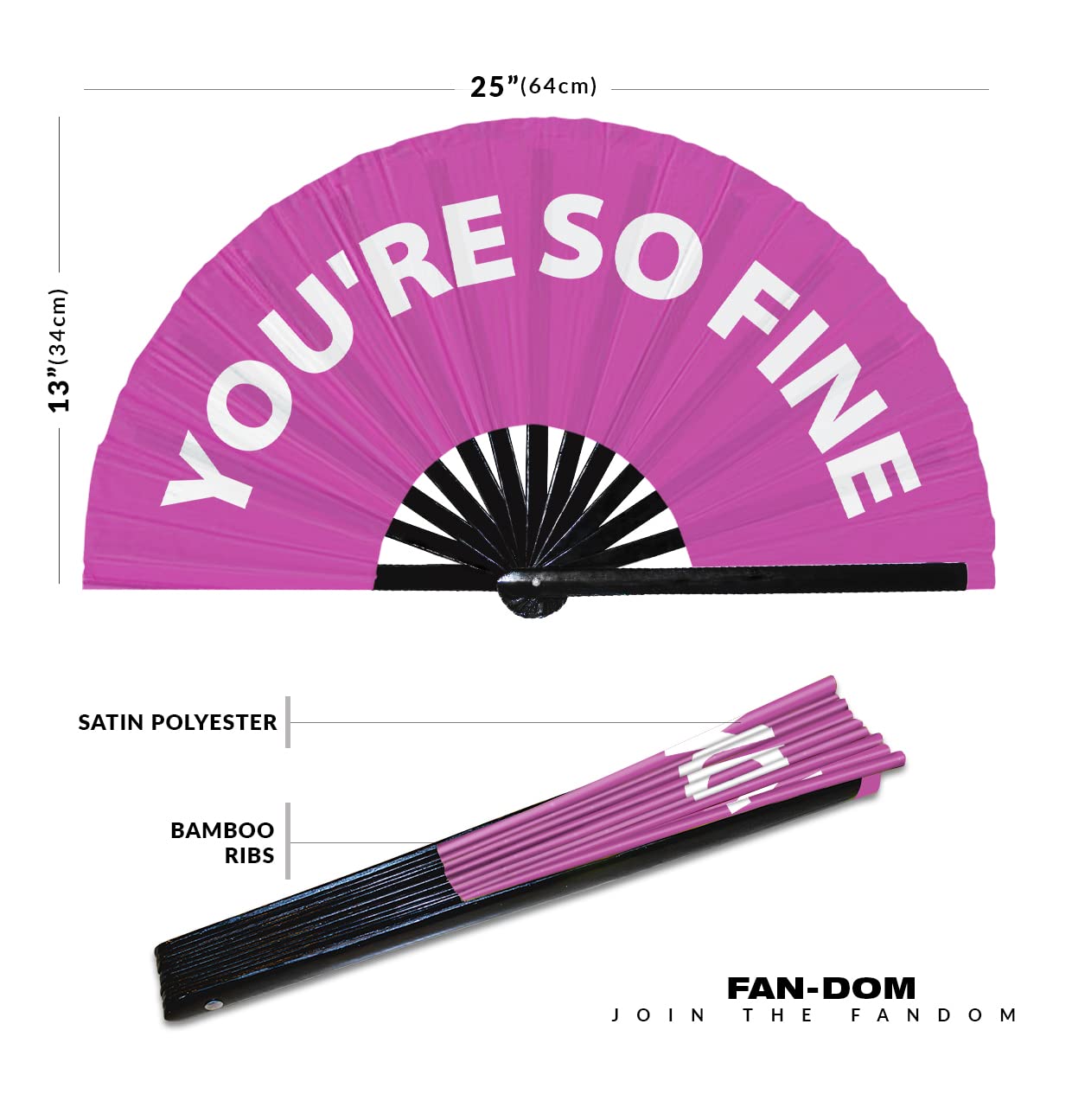 You're So Fine Hand Fan Foldable Bamboo Circuit Hand Fan Funny Gag Slang Words Expressions Statement Gifts Festival Accessories Rave Handheld Circuit Event Fan Clack Fans (Pink)