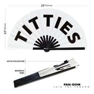 Titties Hand Fan Foldable Bamboo Circuit Hand Fan Funny Gag Slang Words Expressions Statement Gifts Festival Accessories Rave Handheld Circuit Event Fan Clack Fans (White)