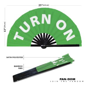 Turn On hand fan foldable bamboo circuit hand fan funny gag slang words expressions statement gifts Festival accessories Rave handheld Circuit event fan Clack fans (Green)