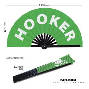 Hooker hand fan foldable bamboo circuit hand fan funny gag slang words expressions statement gifts Festival accessories Rave handheld Circuit event fan Clack fans (Green)