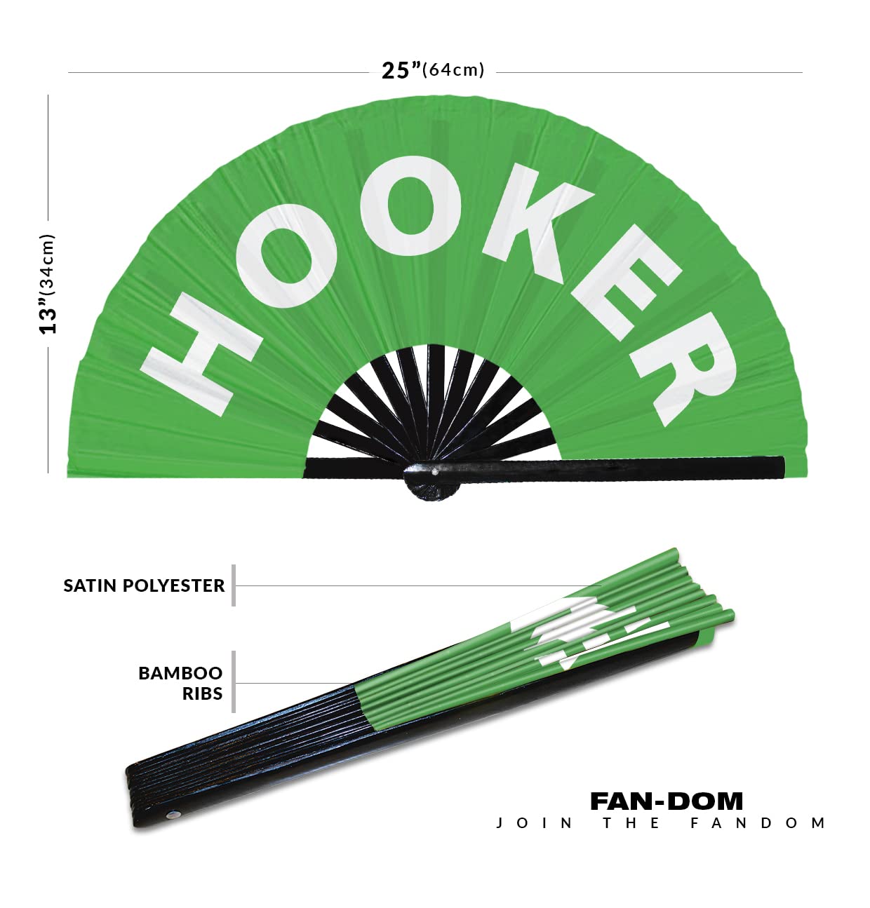 Hooker hand fan foldable bamboo circuit hand fan funny gag slang words expressions statement gifts Festival accessories Rave handheld Circuit event fan Clack fans (Green)