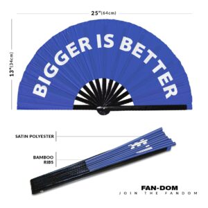 Bigger Is Better hand fan foldable bamboo circuit hand fan funny gag slang words expressions statement gifts Festival accessories Rave handheld Circuit event fan Clack fans (Blue)