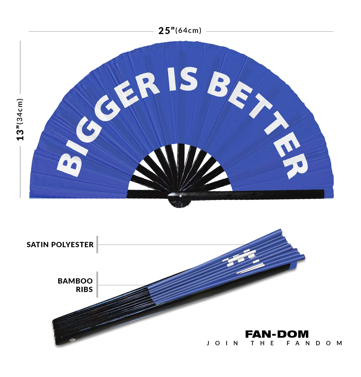 Bigger Is Better hand fan foldable bamboo circuit hand fan funny gag slang words expressions statement gifts Festival accessories Rave handheld Circuit event fan Clack fans (Blue)