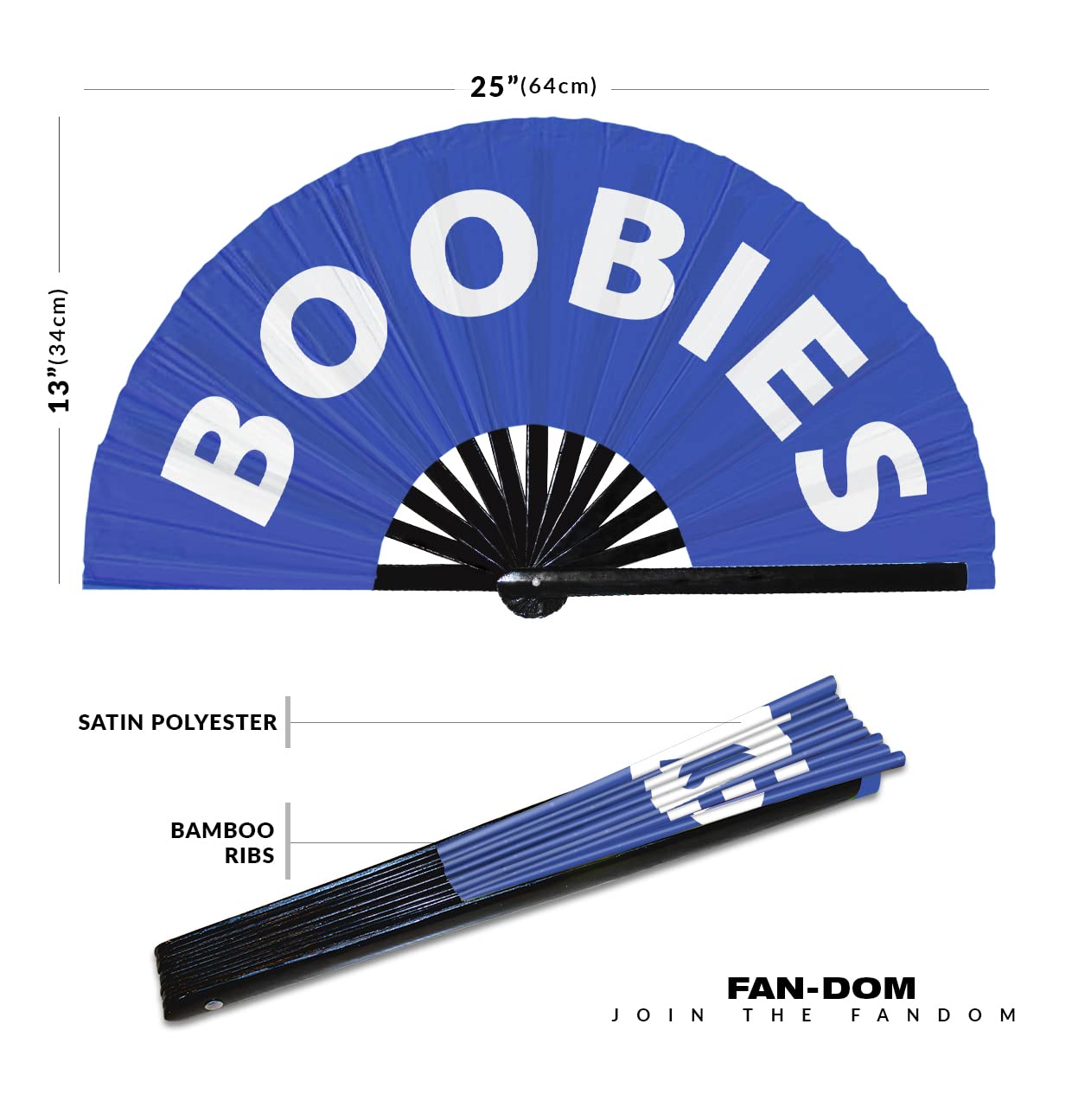 Boobies hand fan foldable bamboo circuit hand fan funny gag slang words expressions statement gifts Festival accessories Rave handheld Circuit event fan Clack fans (Blue)